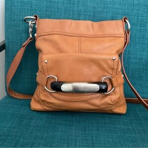 B MAKOWSKY Camel Colored Crossbody Hobo Shoulder Purse/Bag Pebble Soft Leather